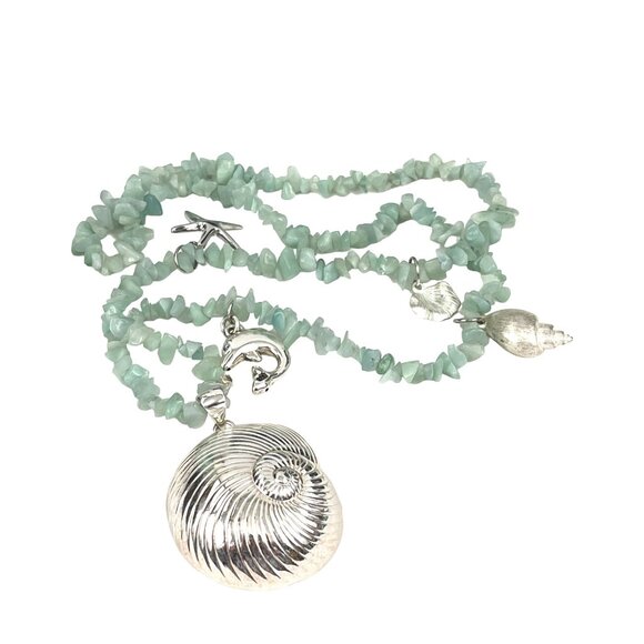 Handcrafted Faux Aquamarine Chip Bead Necklace With Ocean-Themed Charms & Silver - Picture 9 of 10